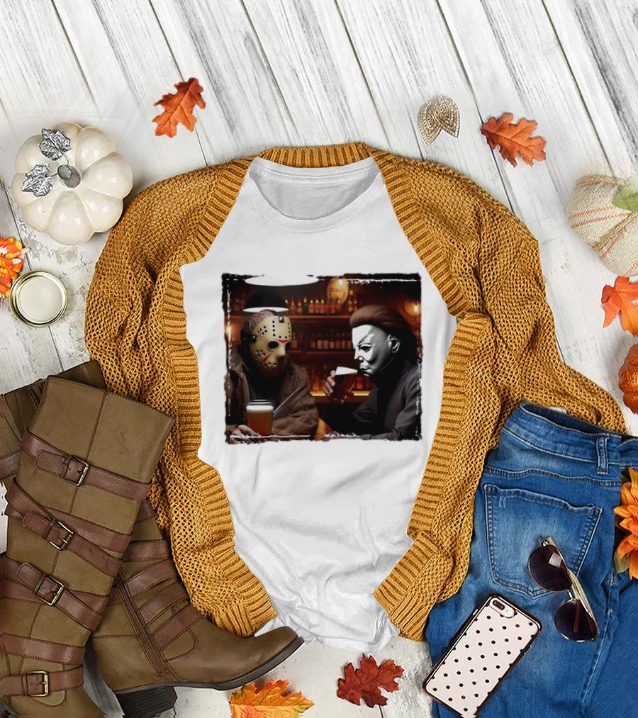 Jason Voorhees and Michael Myers Halloween Beer Scene T-Shirt