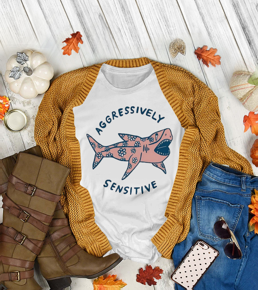 Aggressively Sensitive Floral Shark T-Shirt