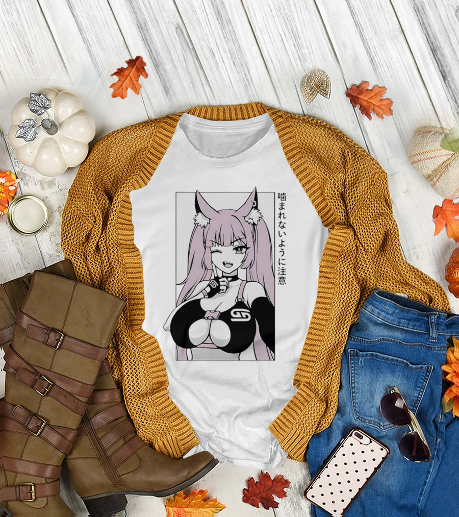 Waifu Frisky Kitty Beware of Bites T-Shirt