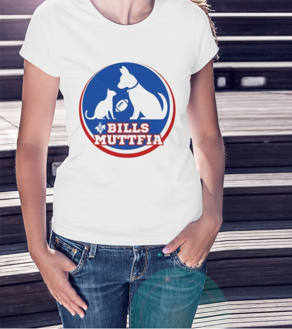 Buffalo Bills Muttfia Bills Muttfia Silhouette With Dog Cat Football T-Shirt