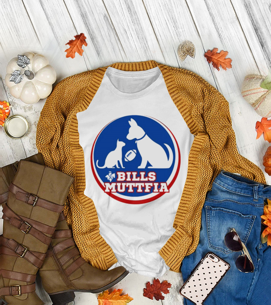 Buffalo Bills Muttfia Bills Muttfia Silhouette with Dog Cat Football T-Shirt