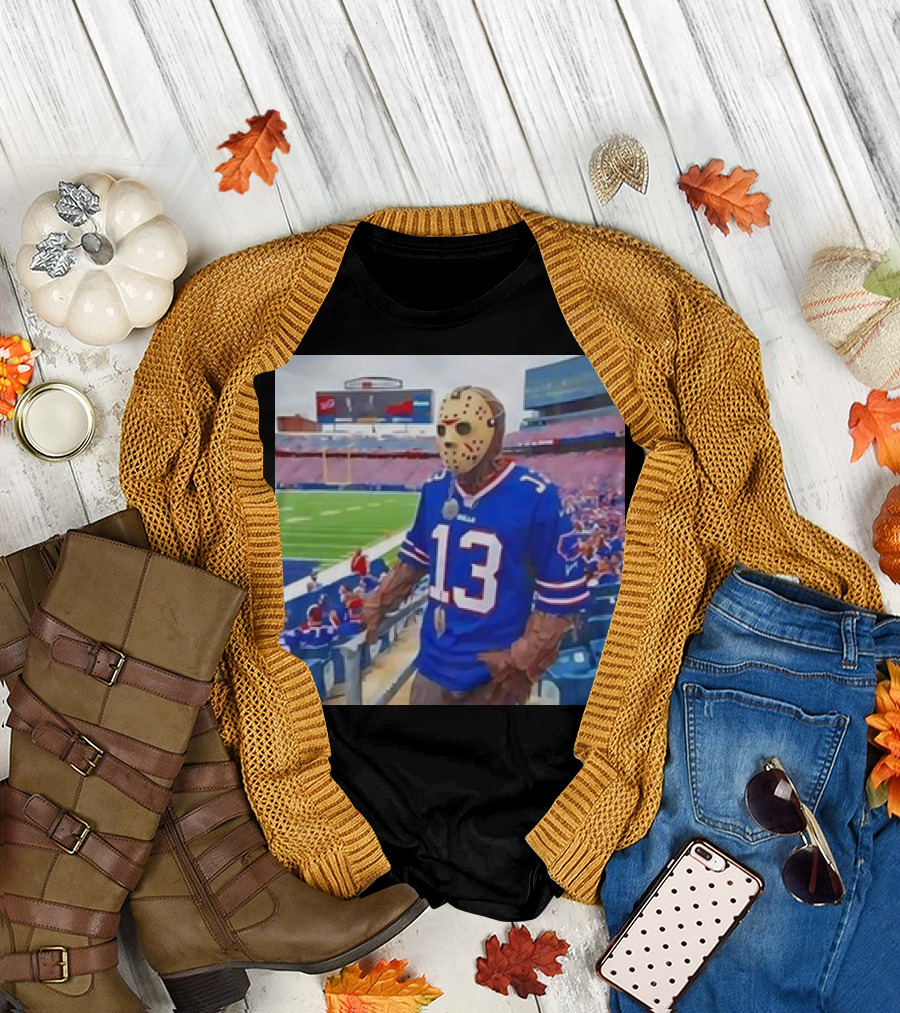 Buffalo Bills Jason Voorhees Costume at Stadium Friday the 13th Halloween T-Shirt