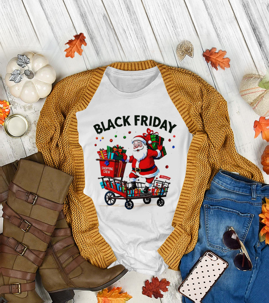 Black Friday Santa Claus Shopping Crew Funny Christmas T-Shirt