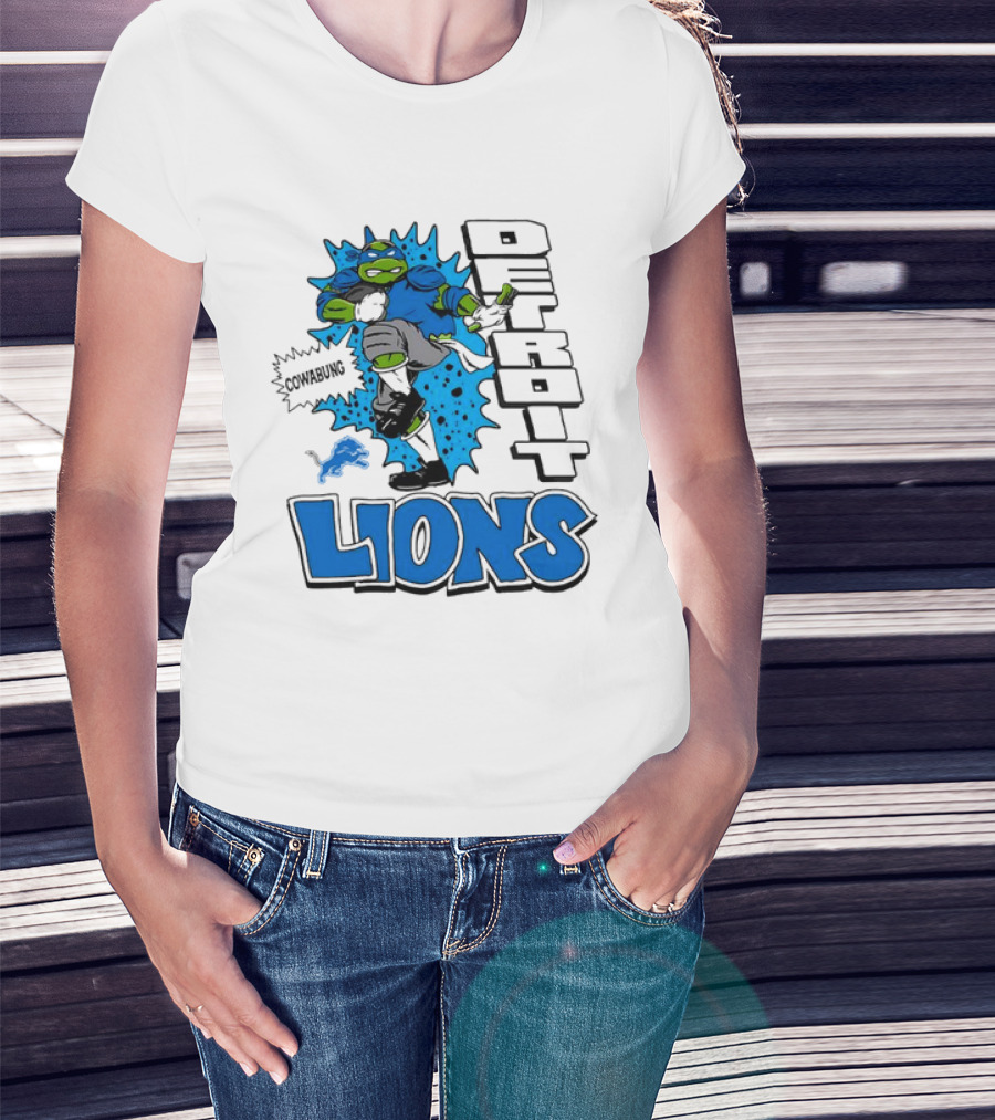 Leonardo Ninja Turtles Cowabunga Detroit Lions Football T-Shirt