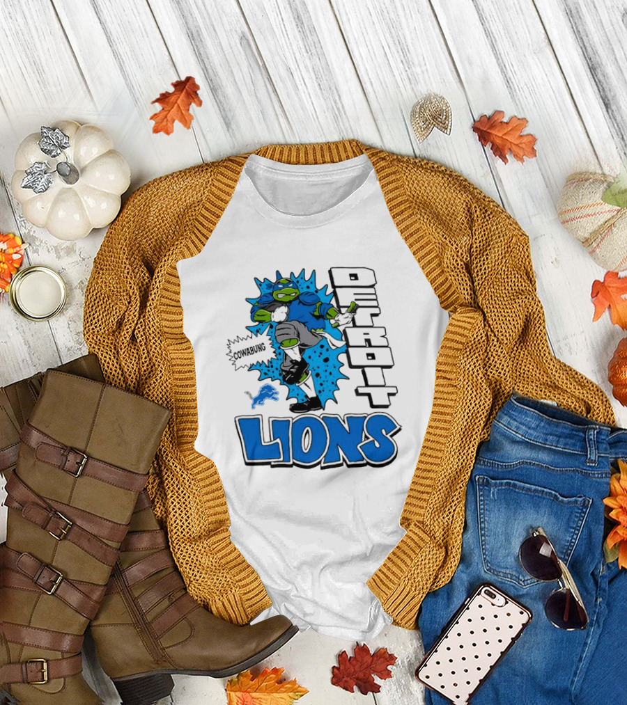 Leonardo Ninja Turtles Cowabunga Detroit Lions Football T-Shirt