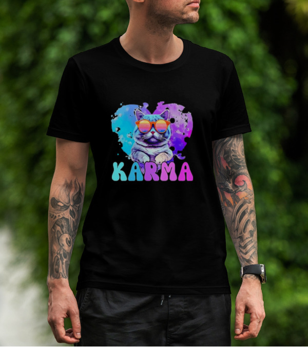 Cat Lover Karma Heart Shape Retro Sunglasses T-Shirt
