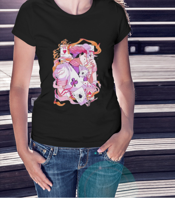 HISOKA Anime Manga Card Motif With Fiery Accents T-Shirt