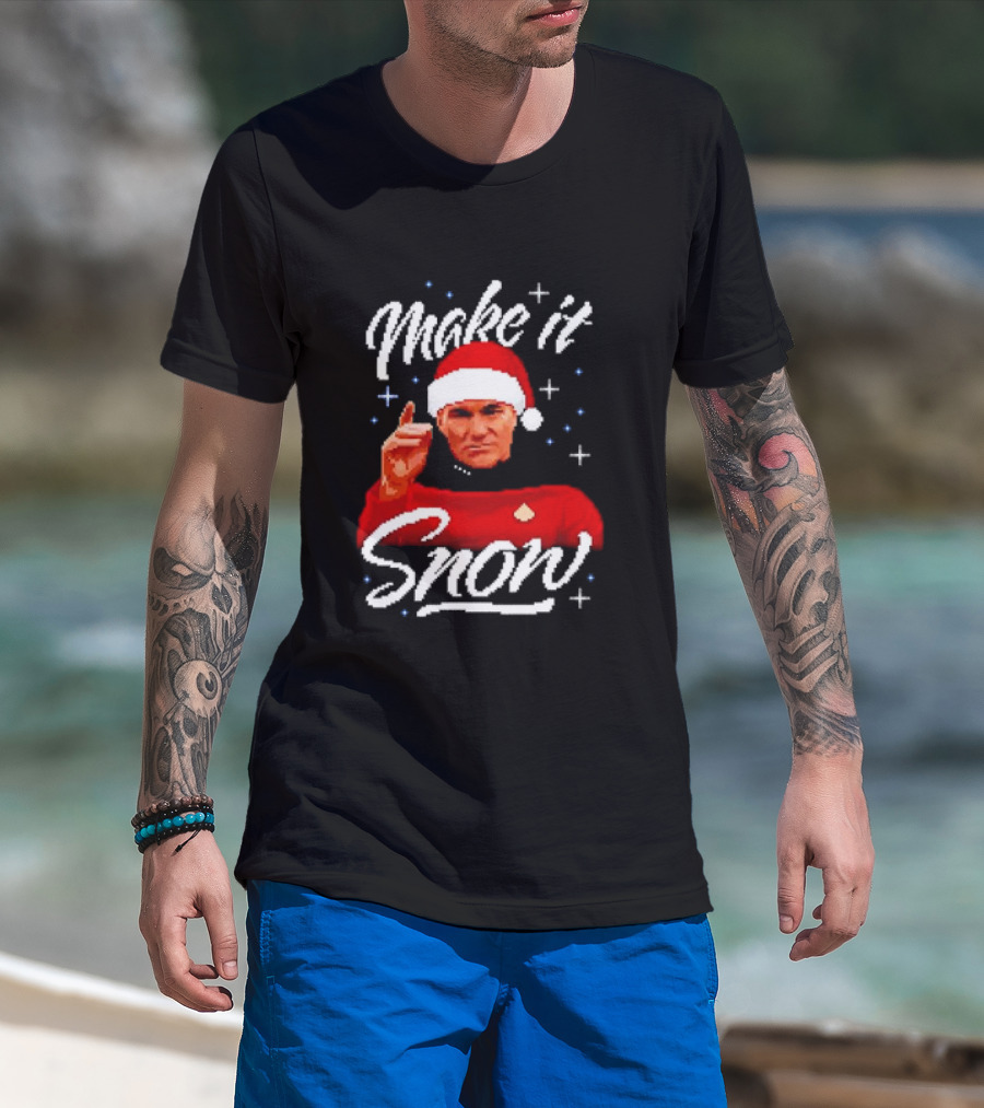 Make It Snow Christmas Jumper Santa Hat Commanding Gesture T-Shirt