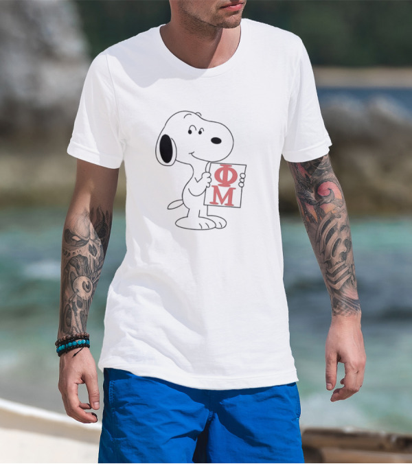 Phi Mu Snoopy Holding Greek Letters T-Shirt