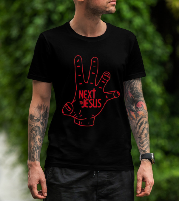 Next To Jesus Hand Red Line T-Shirt