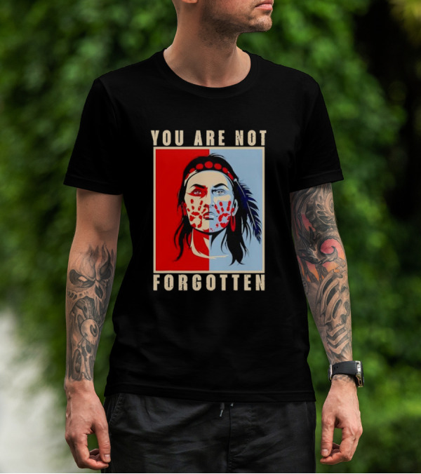 You Are Not Forgotten Awareness Native American Indian Red Handprint Feather Profile T-Shirt