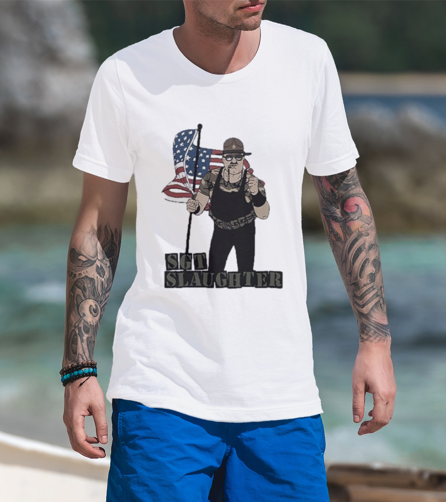 Sgt Slaughter American Flag Comic Style Patriotic T-Shirt