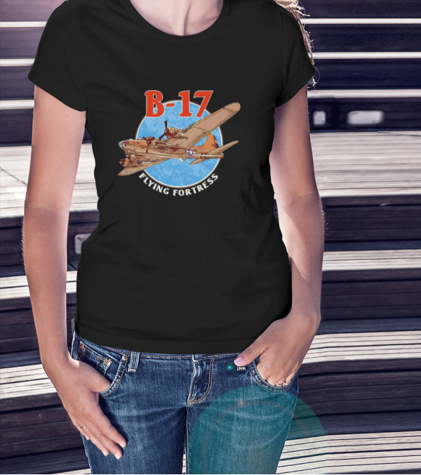 B-17 Flying Fortress Vintage Bomber Aircraft With Blue Globe Background T-Shirt