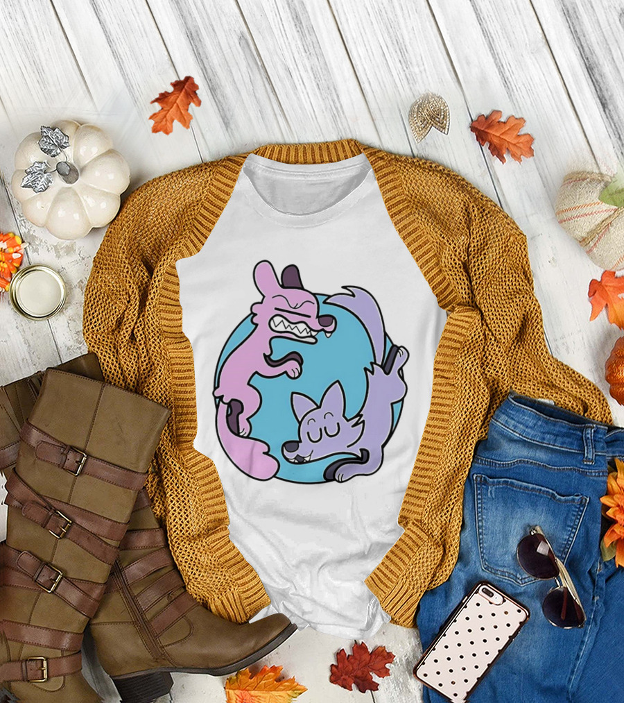 Ac Stuart Two Wolves Yin Yang Pastel T-Shirt