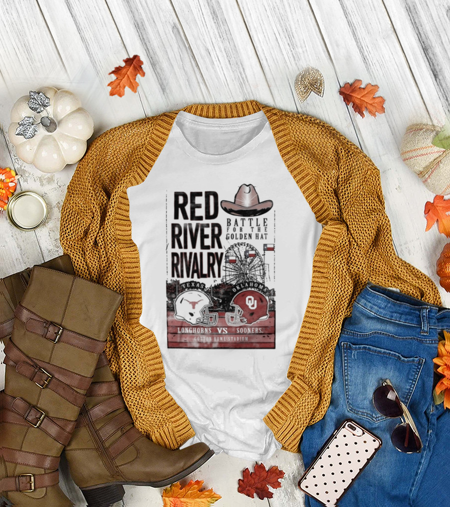 Red River Rivalry Battle for the Golden Hat Texas Longhorns vs Oklahoma Sooners Cotton Bowl Stadium T-Shirt