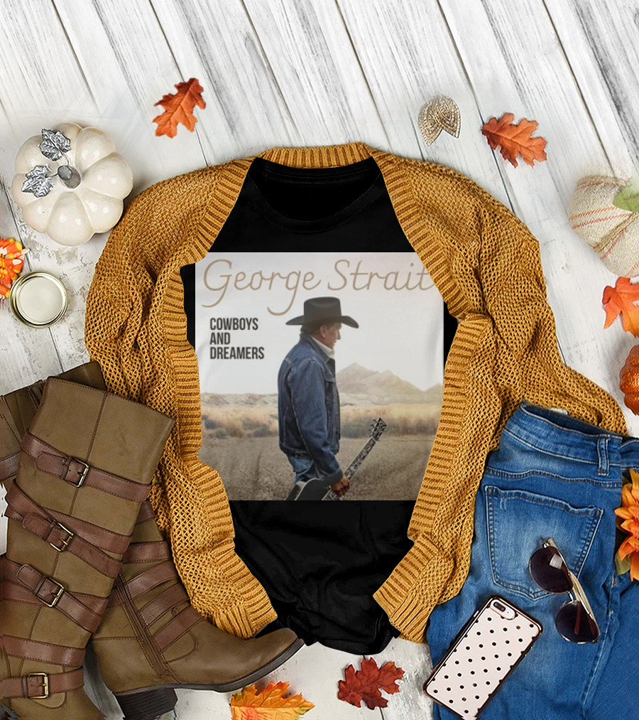 George Strait Cowboys and Dreamers Photo with Guitar in Desert Landscape T-Shirt