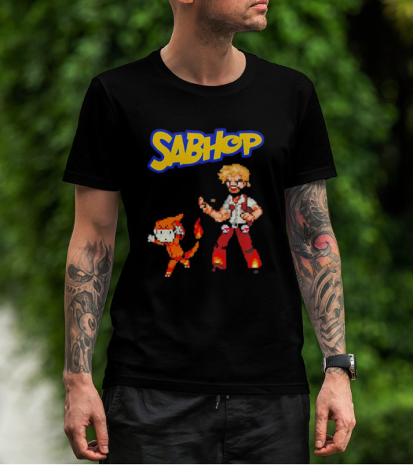 Sabhop Pixel Art Pokemon Trainer With Fire Creature T-Shirt