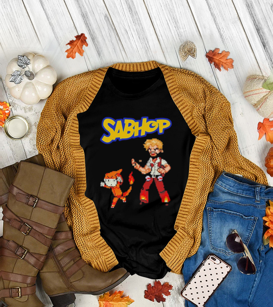 Sabhop Pixel Art Pokemon Trainer with Fire Creature T-Shirt