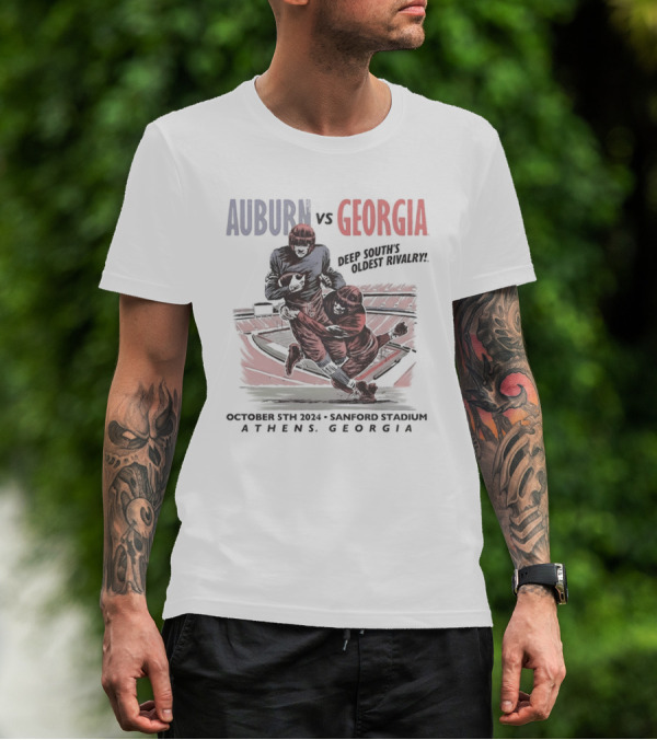 Auburn Vs Georgia Deep South's Oldest Rivalry October 5th 2024 Sanford Stadium Athens Georgia T-Shirt