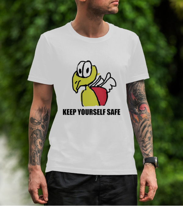 Keep Yourself Safe Bird With White Wings And Red Patch T-Shirt