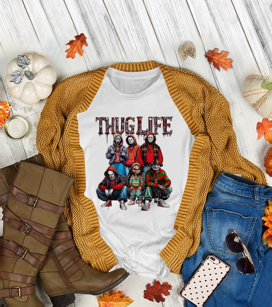 Thug Life Horror Characters Halloween T-Shirt