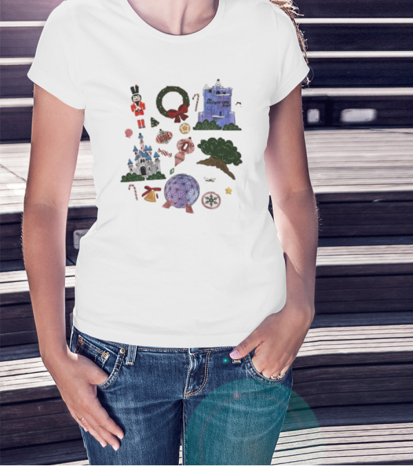 Park Icons Vintage Cartoon Nutcracker Castle Tree Wreath Snowflake T-Shirt