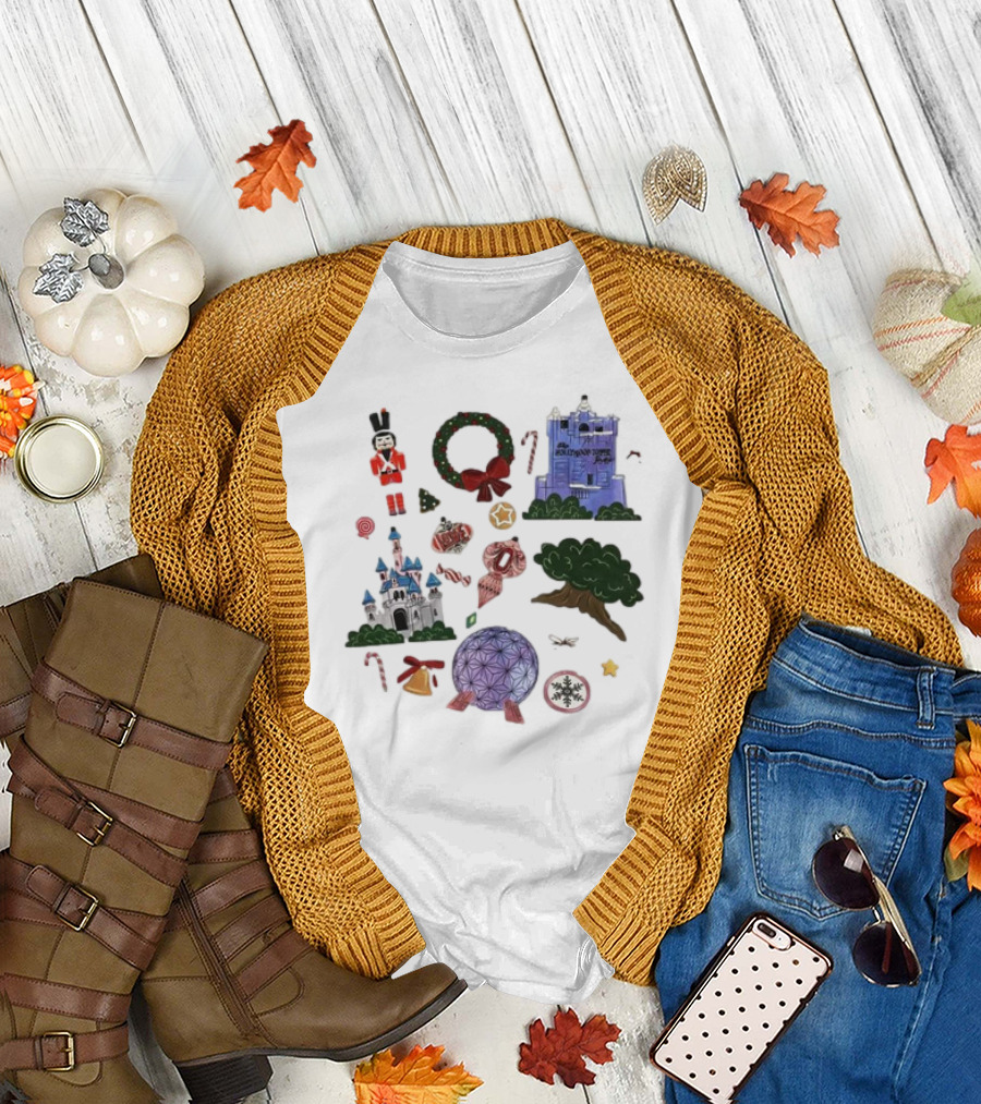 Park Icons Vintage Cartoon Nutcracker Castle Tree Wreath Snowflake T-Shirt
