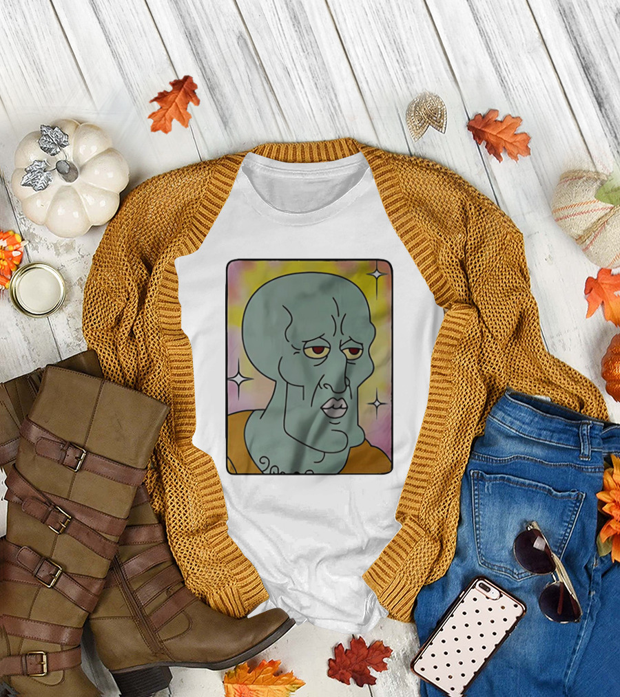 Bold and Handsome Squidward Tentacles Encyclopedia SpongeBobia Face T-Shirt