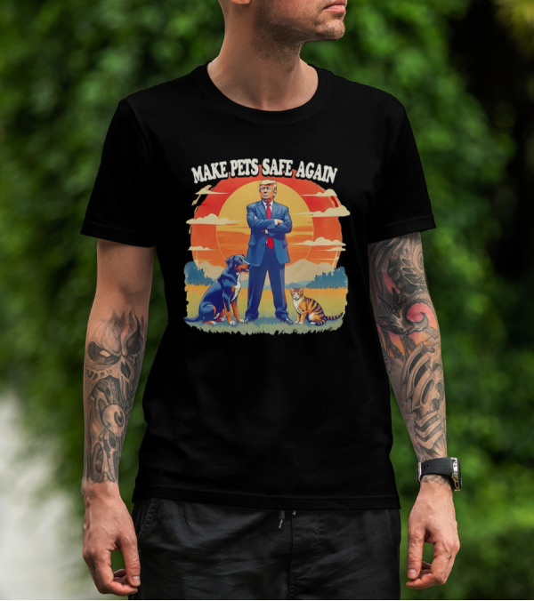 Make Pets Safe Again Dog Cat Sunset Scene T-Shirt