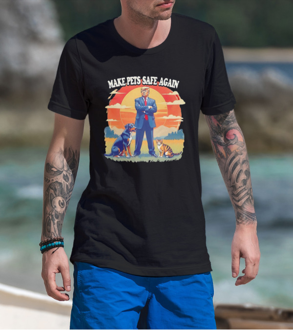 Make Pets Safe Again Dog Cat Sunset Scene T-Shirt