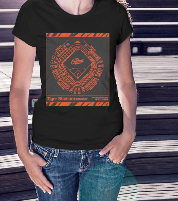 The Corner Tiger Stadium Detroit Baseball 1912-1999 Map T-Shirt