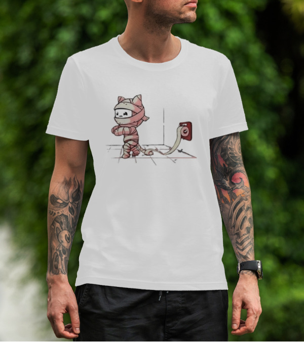 Mummy Cat Wrapped In Toilet Paper Playful Cute T-Shirt