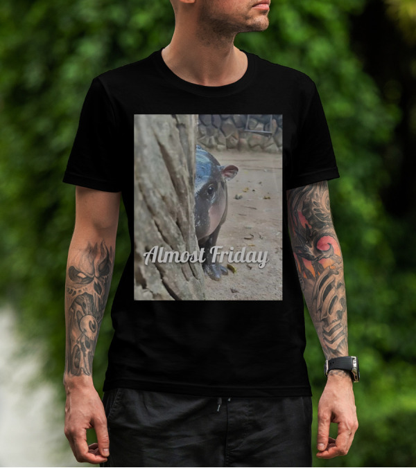Almost Friday Peek Hippo Behind Tree T-Shirt