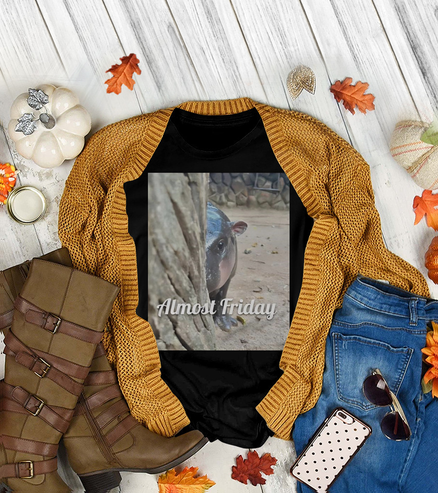 Almost Friday Peek Hippo Behind Tree T-Shirt