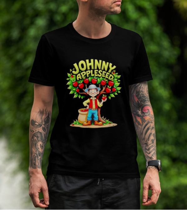Johnny Appleseed Cartoon Under Apple Tree T-Shirt