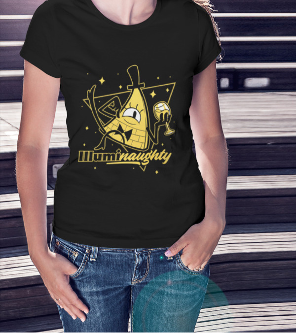 Illuminaughty Naughty Bill Cipher With Drink And Stars T-Shirt