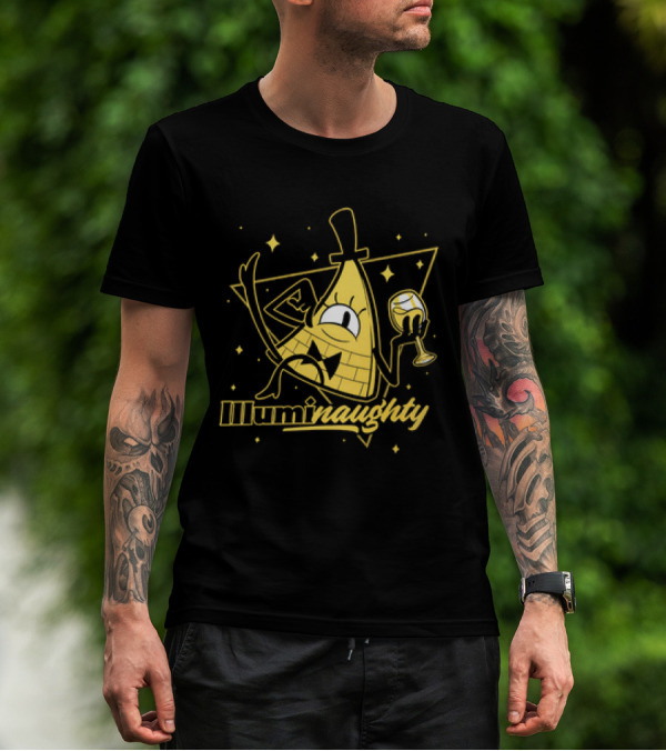 Illuminaughty Naughty Bill Cipher With Drink And Stars T-Shirt