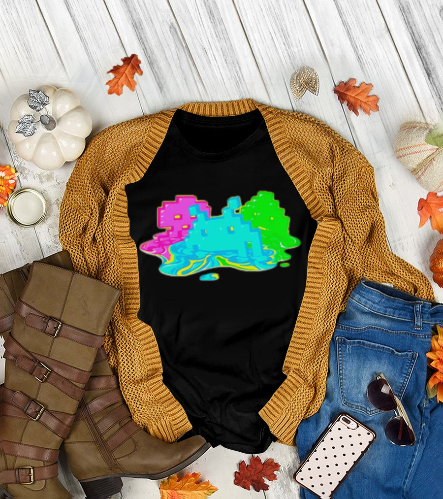Space Invaders Melting Retro Arcade Aliens T-Shirt