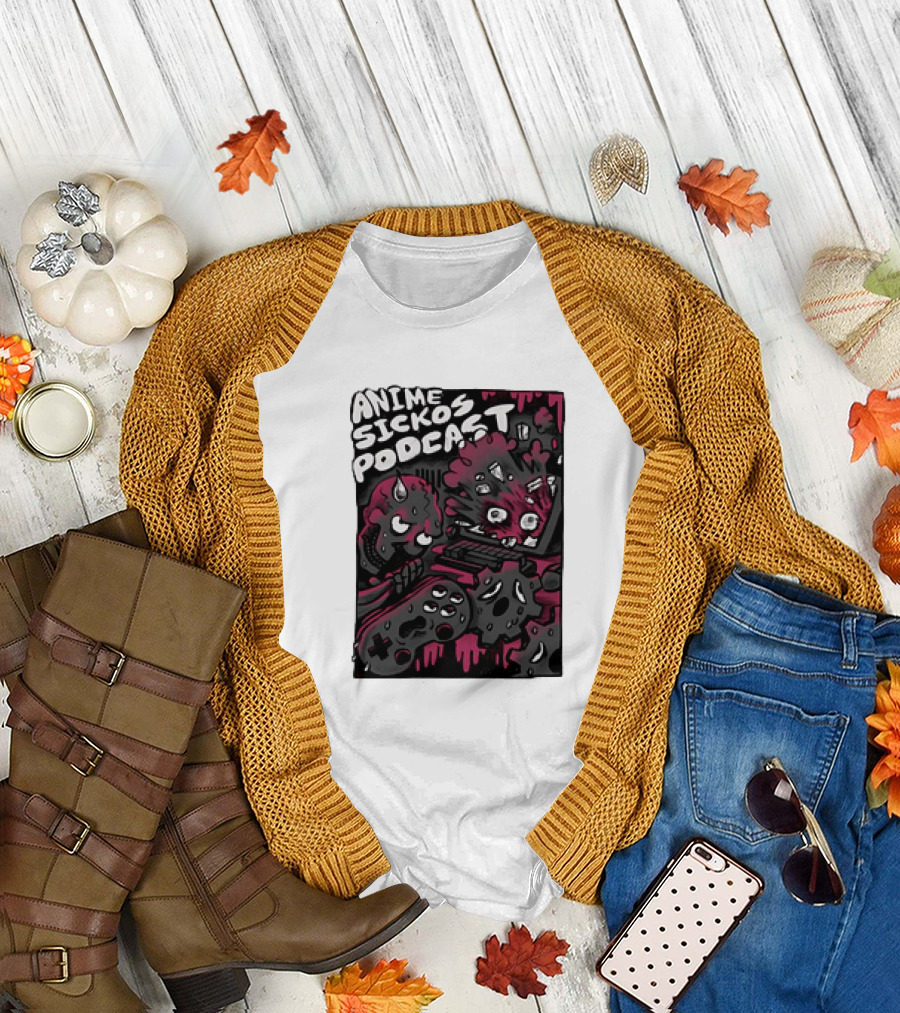 Anime Sickos Podcast Game Controllers Dripping Pink and Black Monster Faces T-Shirt