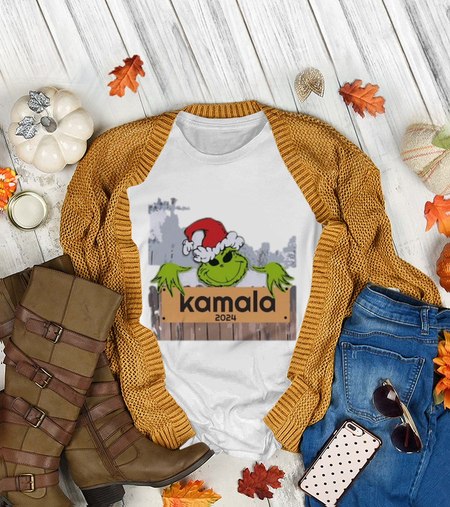 Grinch Kamala 2024 Christmas Santa Hat Holiday T-Shirt