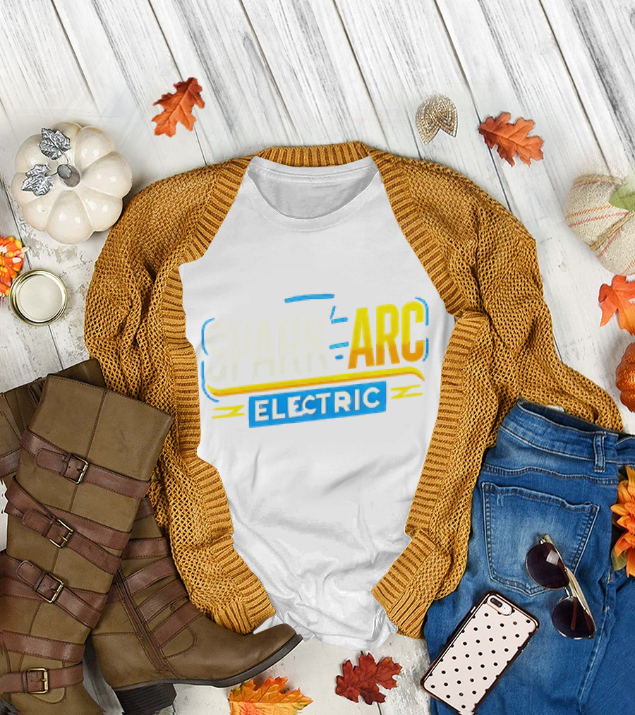 Spark and Arc Electric Bold Yellow and Blue Text T-Shirt