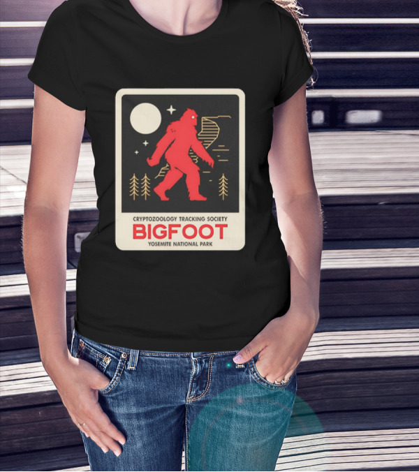 Bigfoot Cryptozoology Tracking Society Moonlit Yosemite National Park T-Shirt