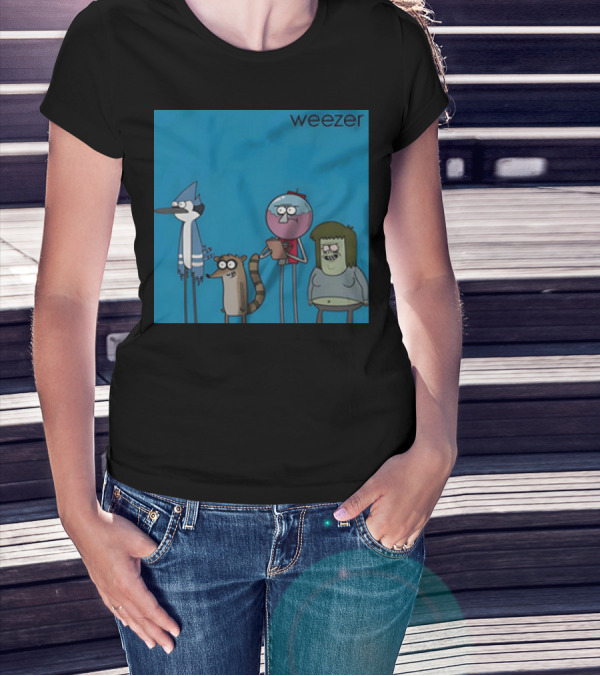 Weezer The Regular Show Mordecai And The Rigbys Vintage Cartoon Characters T-Shirt