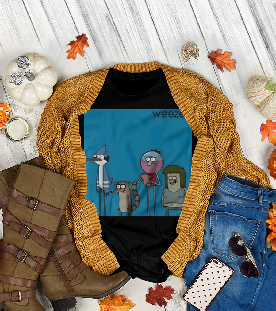 Weezer The Regular Show Mordecai and The Rigbys Vintage Cartoon Characters T-Shirt