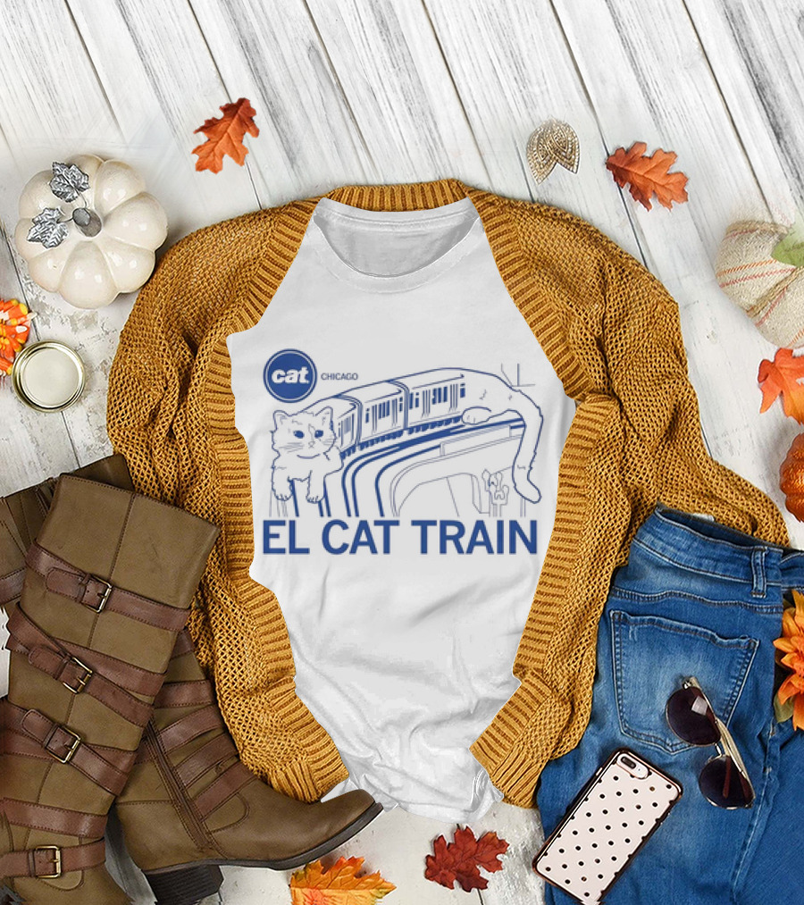 El Cat Train Chicago CAT Railway Sketch T-Shirt