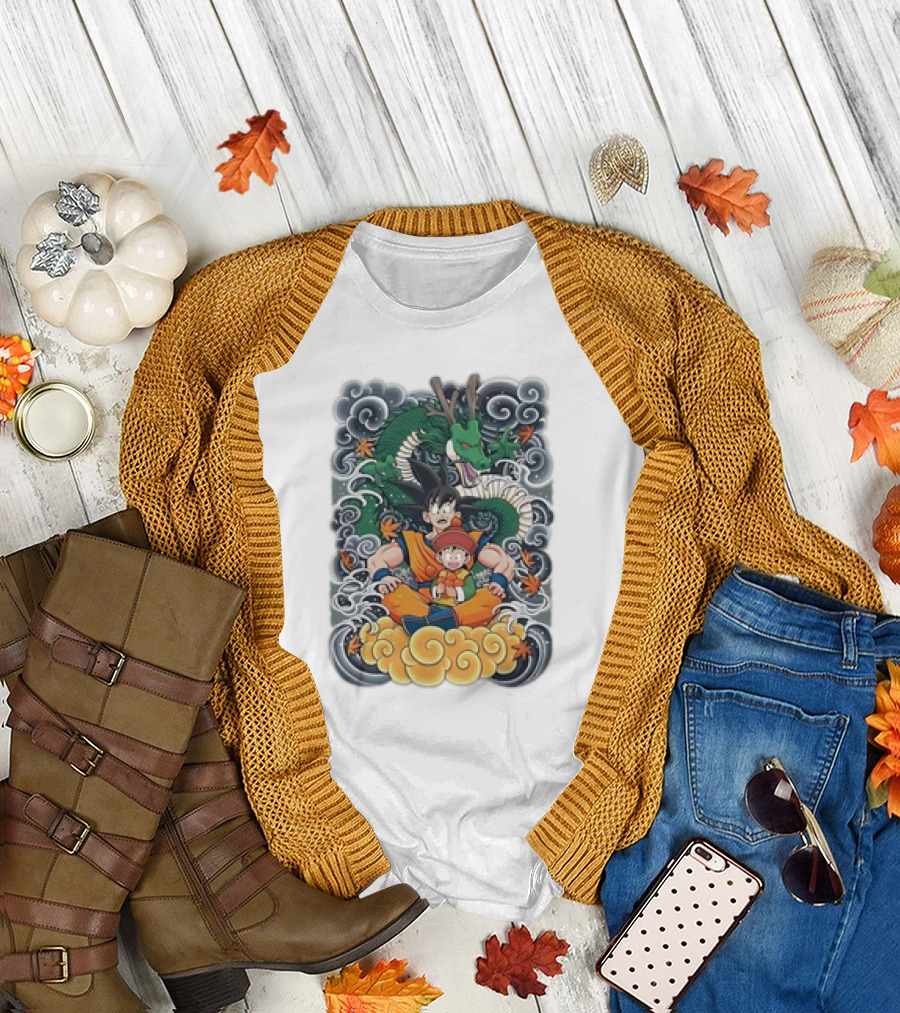 Dragon with Goku and Gohan Anime Cloud Adventure T-Shirt