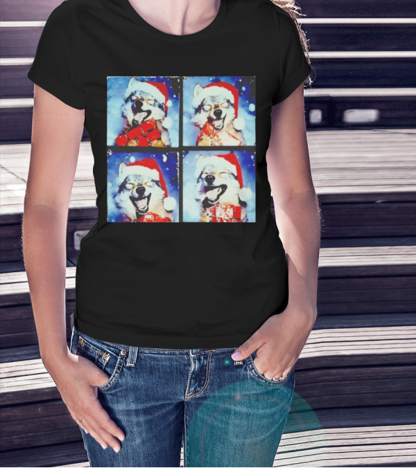 Festive Wolf Santa Hat Selfie Christmas T-Shirt