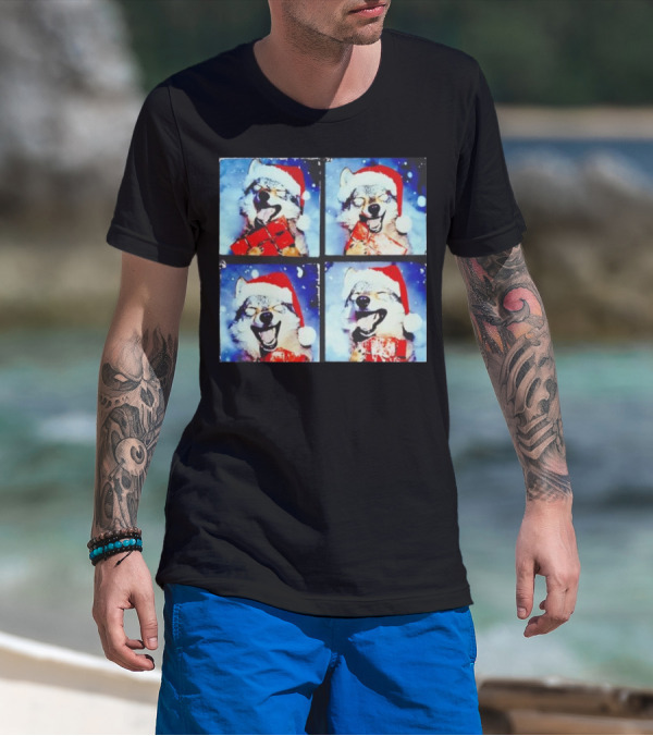 Festive Wolf Santa Hat Selfie Christmas T-Shirt