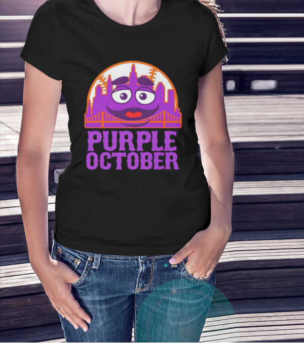 Grimace Purple October New York Mets MLB Skyline Baseball T-Shirt