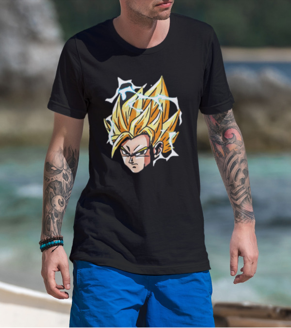Son Goku Super Saiyan Dragon Ball Z Lightning Aura Face T-Shirt